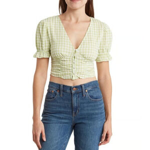 NEW NORDSTROM FRESHMAN ~ Gingham Short Sleeve Crop Top Size L